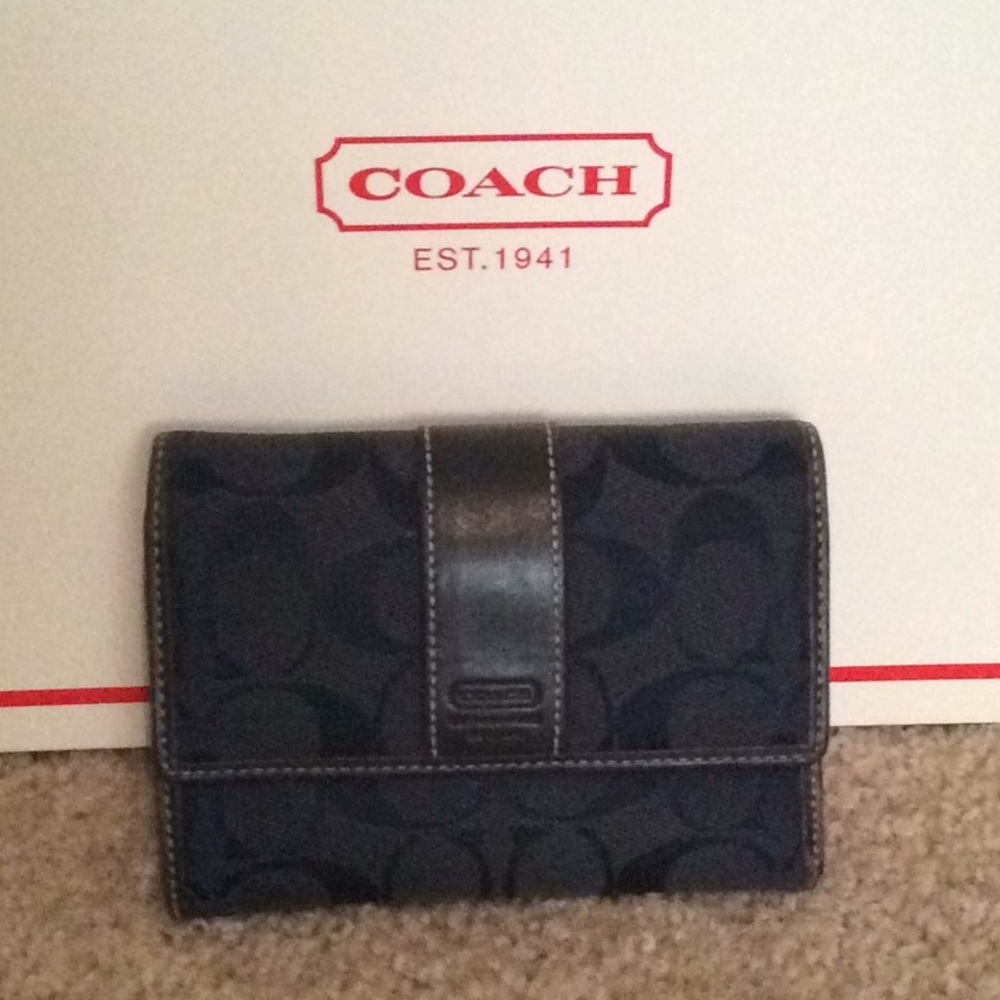 Navy blue and brown Coach wallet